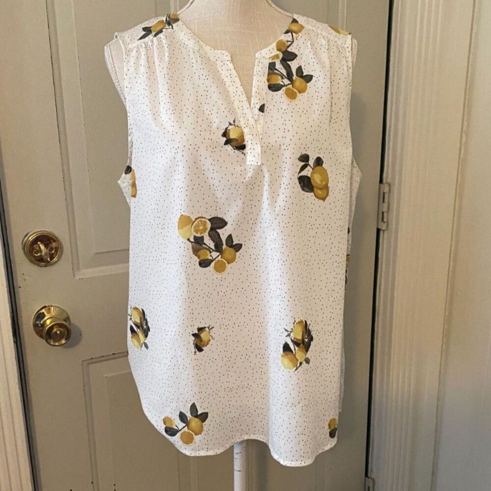 Dalia White Lemon V-Neck Sleeveless High Low Top Size XL